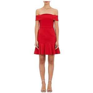 N / Nicolas Dress US 2 Red Mini Off Shoulder Scuba Stretch Ruffle Hem Balletcore
